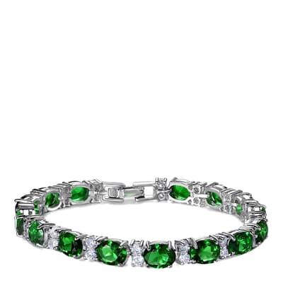 Silver Plated Green And Zirconia Tennis Bracelet
