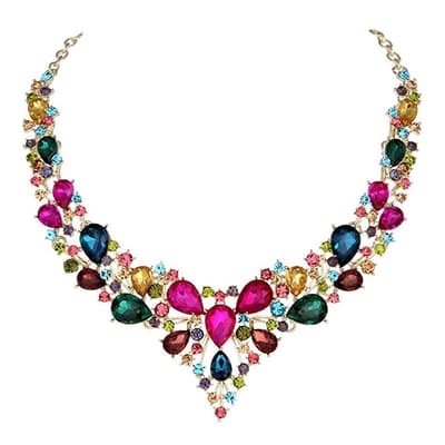 18K Gold Plated Multi colour Crystal Necklace