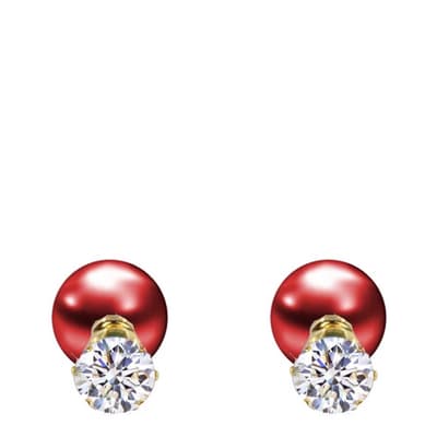 18K Gold Plated CZ & Red Pearl Double Sided Earrings