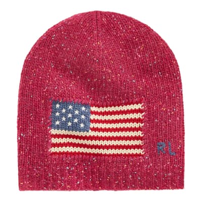Younger Girl's Pink American Flag Wool Blend Beanie