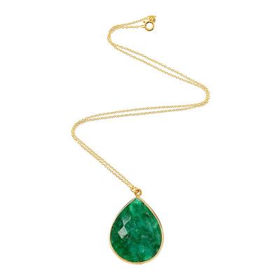 18K Emerald Pear Drop Pendant Necklace