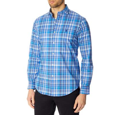 Blue/White Check Cotton Slim Shirt