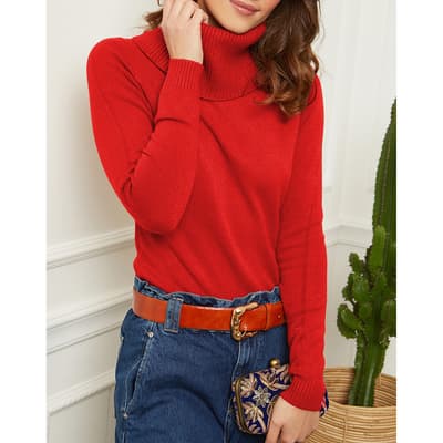Red Cashmere Blend Roll Neck