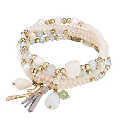 Gold/Multi Coloured Freshwater Pearl and Crystal Bracelet