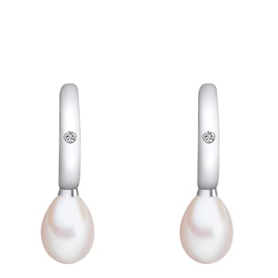 Silver/White Freshwater Pearl and Diamond Earrings