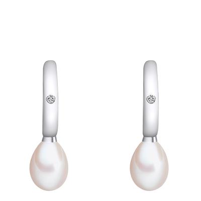 Silver/White Freshwater Pearl and Diamond Earrings