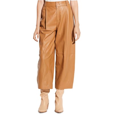 Camel Leather Crop Wide Leg Trousers
