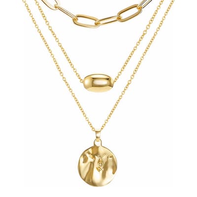 18K Gold Plated Layered Disc & Chain Necklace