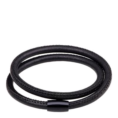 Black Plated Leather Wrap Bracelet
