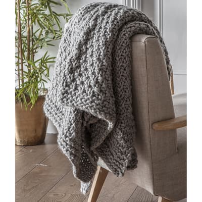 Moss Chunky Knitted Throw, Grey 