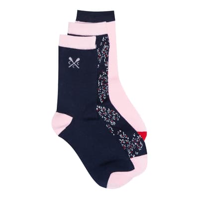 Navy/Pink Multi 3 Pack Socks