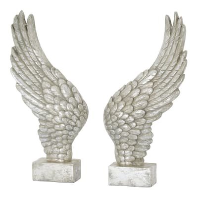Large Freestanding Antique Silver Angel Wings Ornament