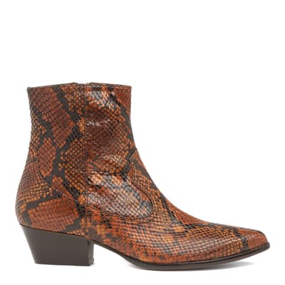 Brown Snake Leather Choral Ankle Boots