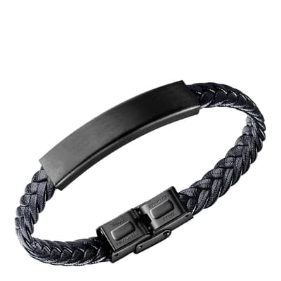Black Plated Leather ID Bracelet