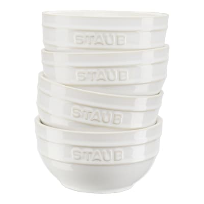 Set of 4 Ivory White Ceramic Bowls