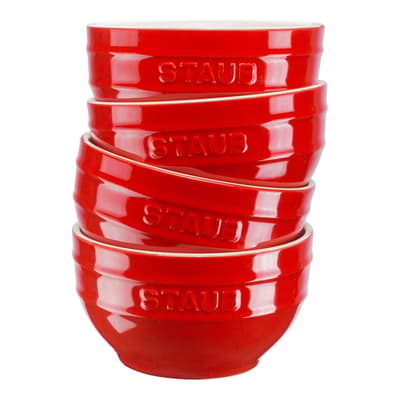 Set of 4 Cherry Ceramic Bowls