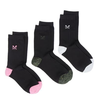 Black/Multi 3 Pack Glitter Heel Socks