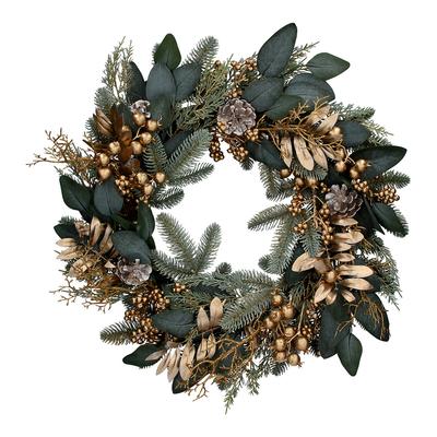 Leaf Gold/Green Berry Wreath 60cm