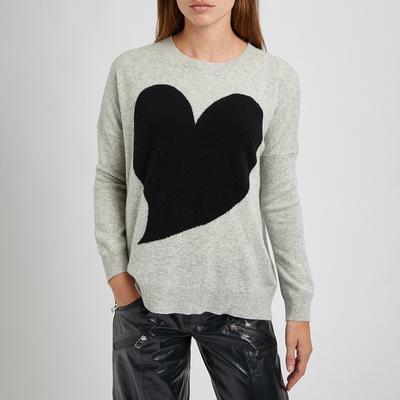 Light Grey/Black Heart Cashmere Jumper