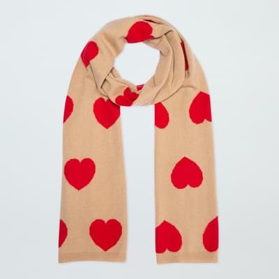 Camel/Red Heart Cashmere Scarf