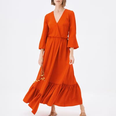 Orange Valenica Silk Wrap Dress