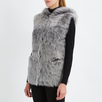 Silver Shearling Reversible Hooded Puffer Gilet