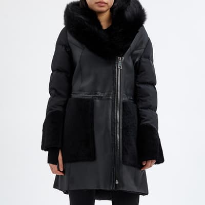 Black Shearling Puffa Coat