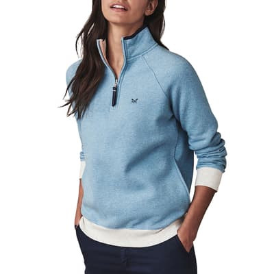 Blue Cotton Half Zip Sweatshirt