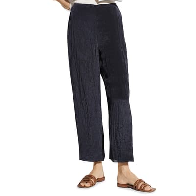 Navy Textured Wide Leg Trousers