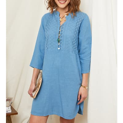 Blue Pattern Linen Mini Dress