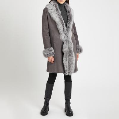 Grey Classic 3/4 Shearling Coat