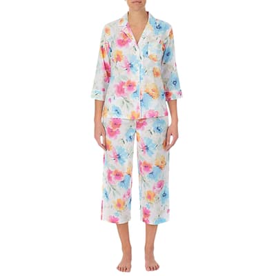 Multi Floral Cotton Capri Pyjama Set