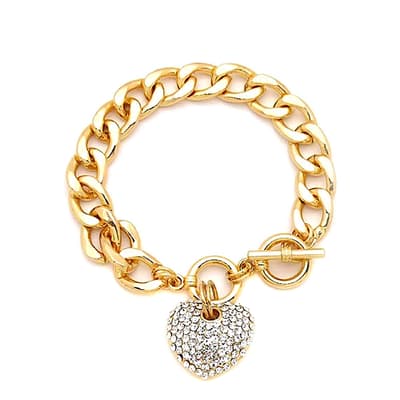 18K Gold Chain Link Heart Charm Bracelet