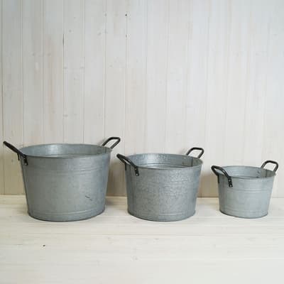 Set Of 3 Aged Zinc Buckets