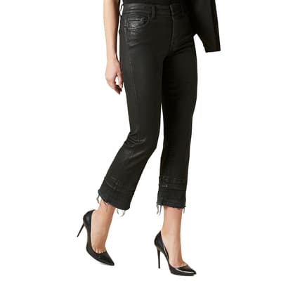 Black Coated Cropped Slim Bootcut Illusion Stretch Jeans