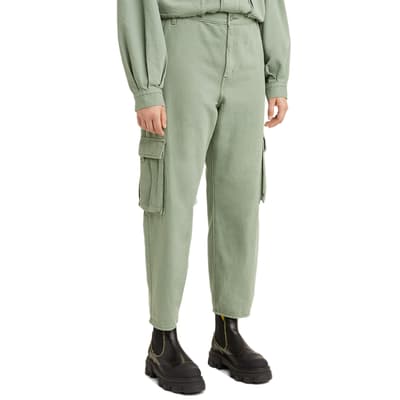 Green Loose Cropped Cargo Trousers