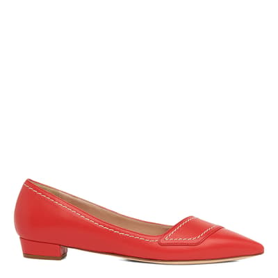 Red Leather Contrast Stitch Polly Flats