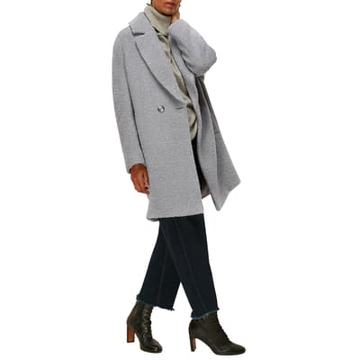 Grey Boucle Textured Wool Blend Coat