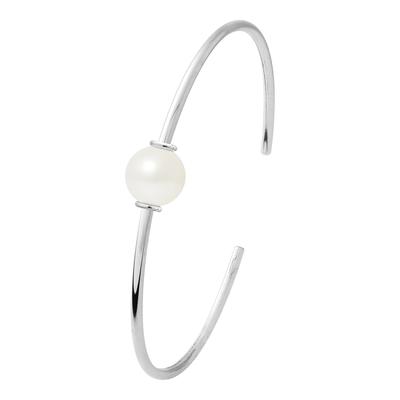 White Pearl Silver Bangle Bracelet