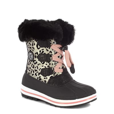 Kids Black Diana Cheetah Print Snow Boots