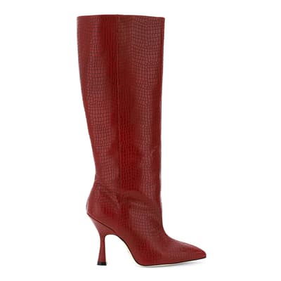 Red Parton Croc Embossed Leather Boots
