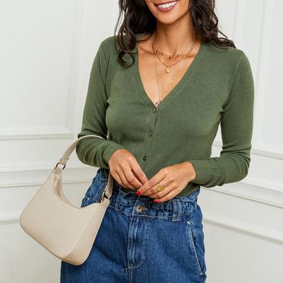 Khaki Cashmere Blend Button Down Cardigan