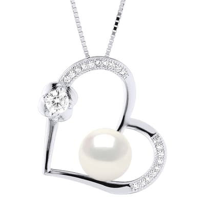 White Pearl Heart Pendant Necklace