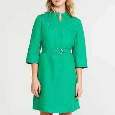 Green Belted Woven Dress