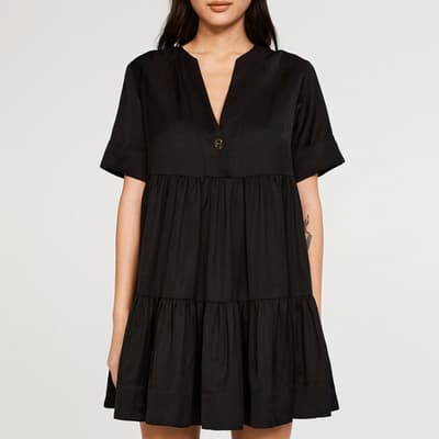 Black Rigole Mini Linen Blend Dress