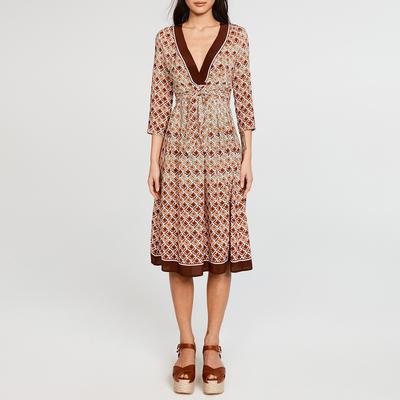Dark Print Relia V Neck Dress