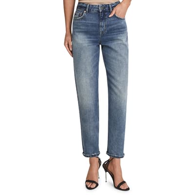 Mid Blue Elle High Rise Straight Jeans