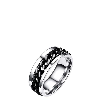 Black And Silver Two Tone Band Ring