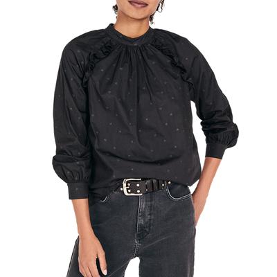 Black Anne High Neck Cotton Blouse