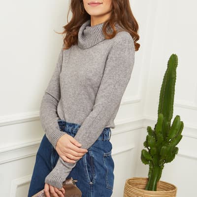 Grey Relaxed Roll Neck Cashmere Blend Jumper